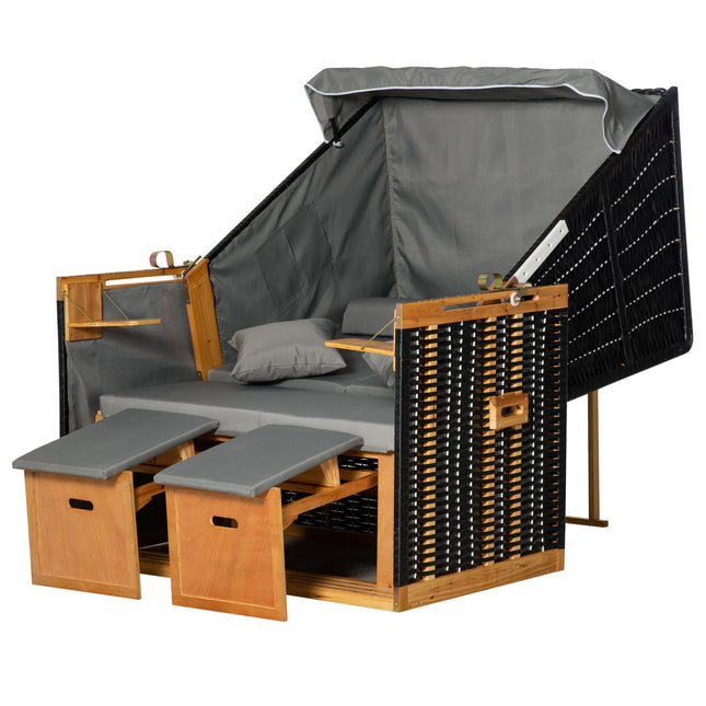 Reclining garden chair with cup holder, light gray rattan