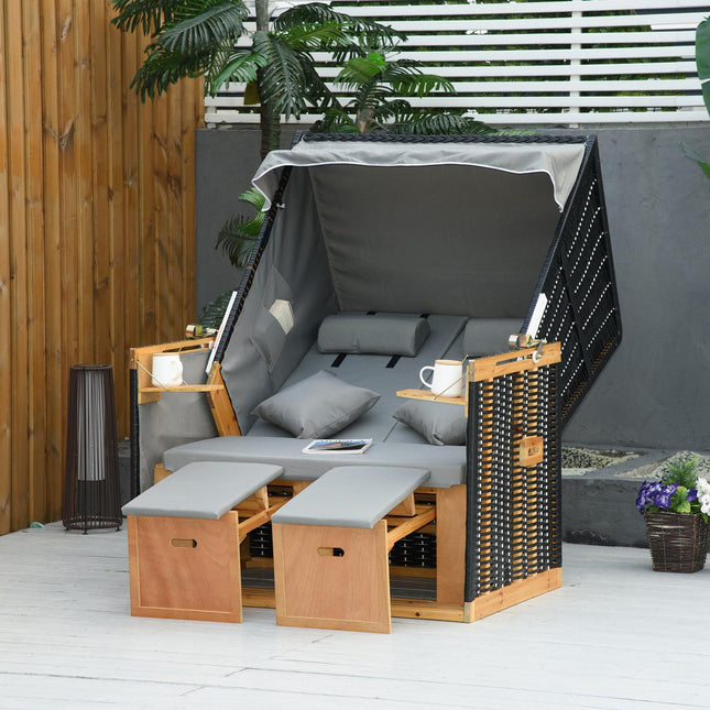 Reclining garden chair with cup holder, light gray rattan