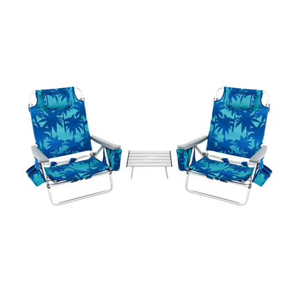 Beach Chair Set, 2 Pack Reclining Backpack Chairs With Table