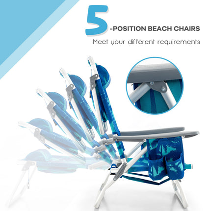 Beach Chair Set, 2 Pack Reclining Backpack Chairs With Table
