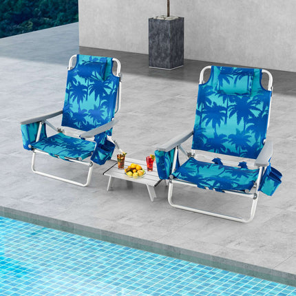 Beach Chair Set, 2 Pack Reclining Backpack Chairs With Table