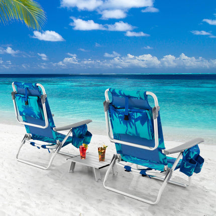 Beach Chair Set, 2 Pack Reclining Backpack Chairs With Table