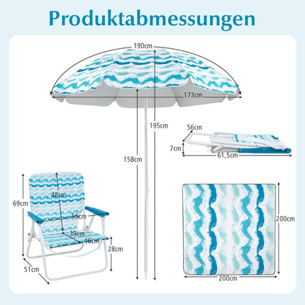 Beach Chair Set with Umbrella & Blanket – Portable, Foldable