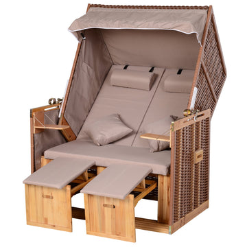 Beige PE rattan beach chair set with stool & table, 118x79x160 cm