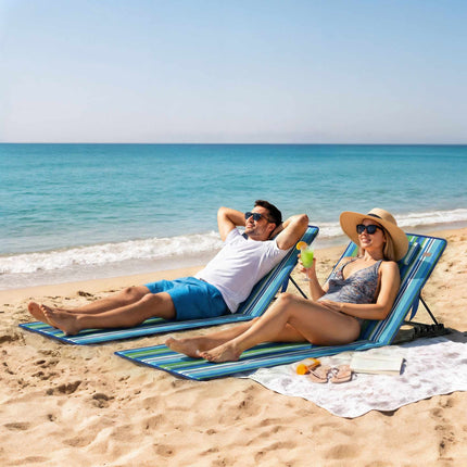 Beach Lounger Set of 2 with Adjustable Backrest and Pillow