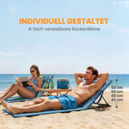 Beach Lounger Set of 2 with Adjustable Backrest and Pillow