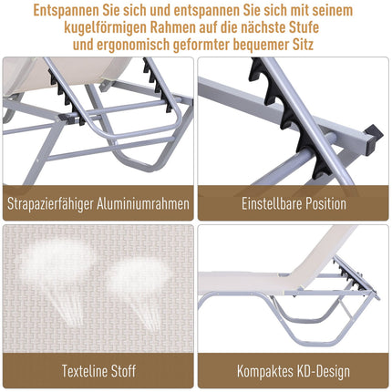 Adjustable sun lounger in aluminium, Beige 163x58.5x91 Cm