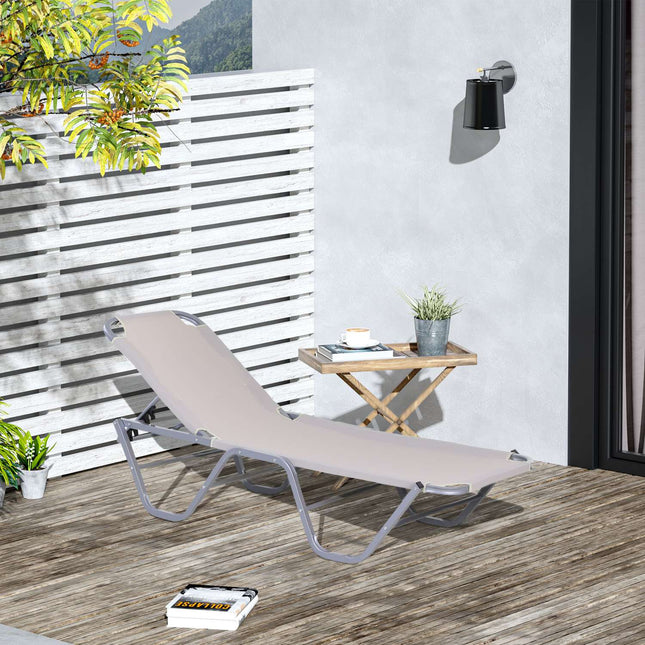 Adjustable sun lounger in aluminium, Beige 163x58.5x91 Cm
