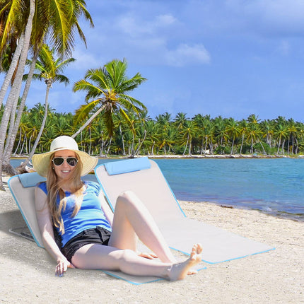 Adjustable beach mattress in steel, foldable beige, 134x48x33-43cm