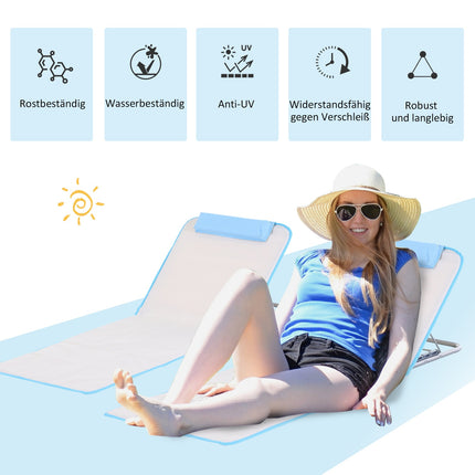 Adjustable beach mattress in steel, foldable beige, 134x48x33-43cm