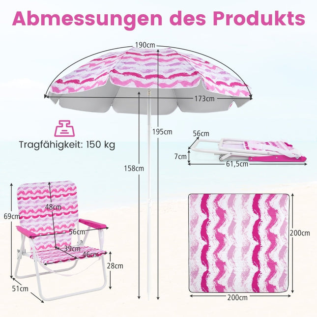 Beach Set with Umbrella, 2 Chairs, and Blanket