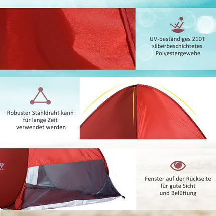 Quick assembly Pop-Up beach tent, red, 200x150x119cm
