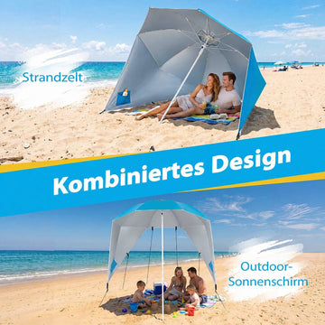Beach Shelter Umbrella UPF 50+ with Side Panels, Turquoise