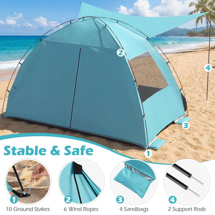 Beach Tent Sun Shelter, Pop-Up Canopy, UPF50+, 6-Person