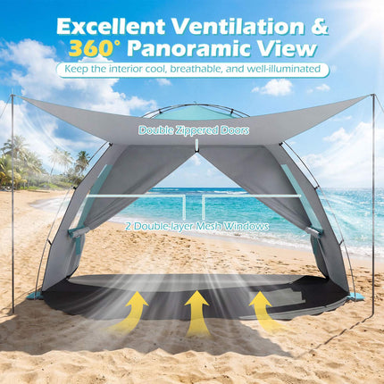 Beach Tent Sun Shelter, Pop-Up Canopy, UPF50+, 6-Person