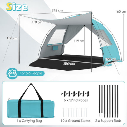 Beach Tent Sun Shelter, Pop-Up Canopy, UPF50+, 6-Person