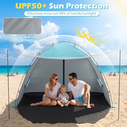 Beach Tent Sun Shelter, UPF50+, 3-4 Person, Extended Floor