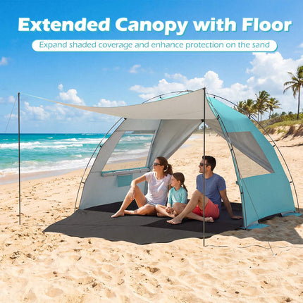 Beach Tent Sun Shelter, UPF50+, 3-4 Person, Extended Floor
