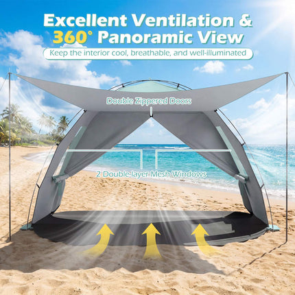 Beach Tent Sun Shelter, UPF50+, 3-4 Person, Extended Floor