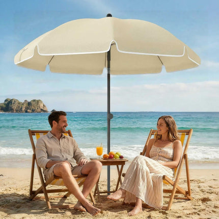 Beach Umbrella Ø150 cm, Adjustable Tilt, Sand Anchor, Beige