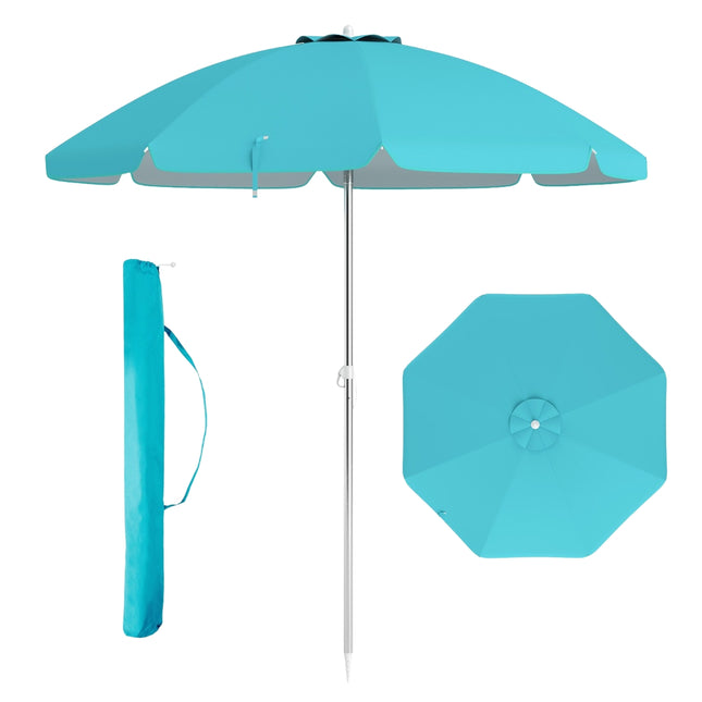 Beach Umbrella 198cm, Push-Button Tilt, Sand Anchor Bag