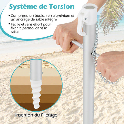 Beach Umbrella 198cm, Push-Button Tilt, Sand Anchor Bag