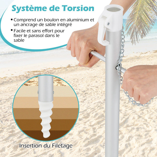 Beach Umbrella 198cm, Push-Button Tilt, Sand Anchor Bag