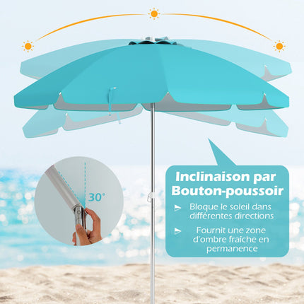 Beach Umbrella 198cm, Push-Button Tilt, Sand Anchor Bag