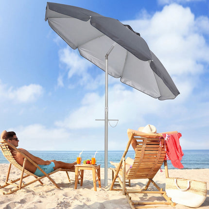Beach Umbrella 198cm, Push-Button Tilt, Sand Anchor, Carry Bag