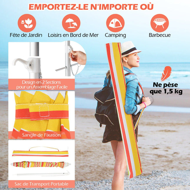 Beach Umbrella 198cm, Tilt, Sand Anchor, Carry Bag