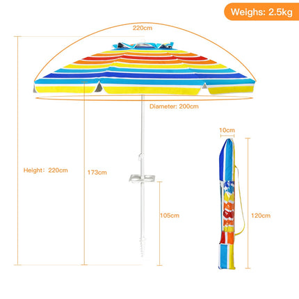 Beach Umbrella 200 cm, Tilt Canopy, Cup Holder, Bag