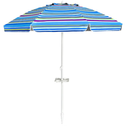Beach Umbrella 200 cm, Tilt Canopy, Cup Holder, Blue