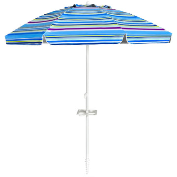 Beach Umbrella 200 cm, Tilt Canopy, Cup Holder, Blue