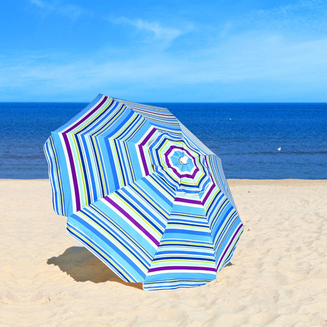 Beach Umbrella 200 cm, Tilt Canopy, Cup Holder, Blue