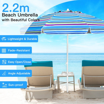 Beach Umbrella 200 cm, Tilt Canopy, Cup Holder, Blue