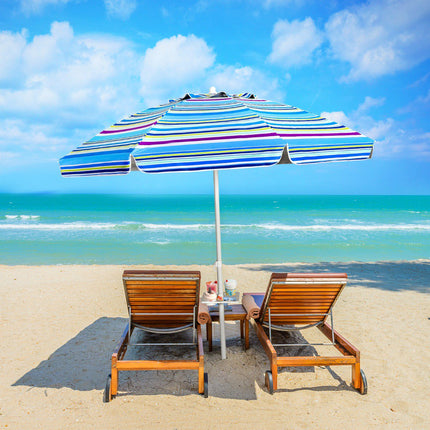 Beach Umbrella 200 cm, Tilt Canopy, Cup Holder, Blue