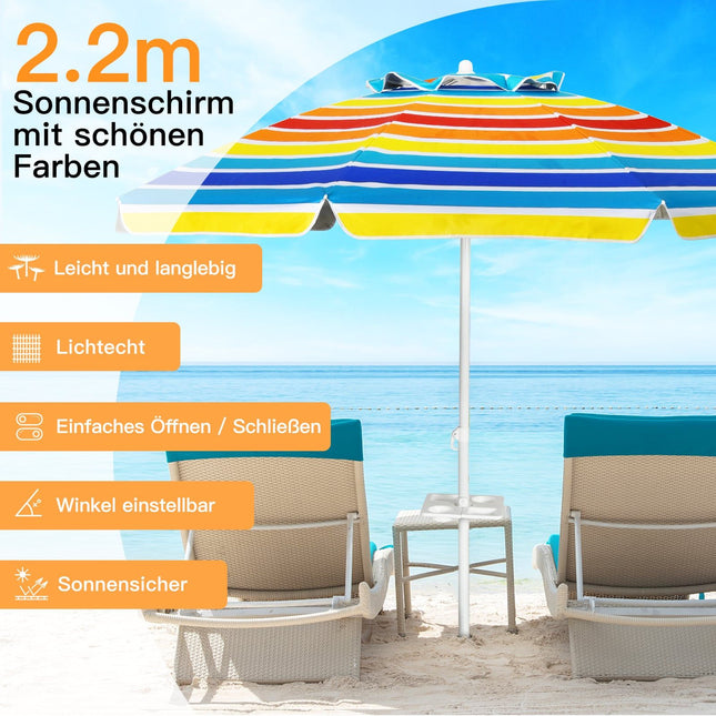 Beach Umbrella 2.2m UPF50+ Portable Sunshade