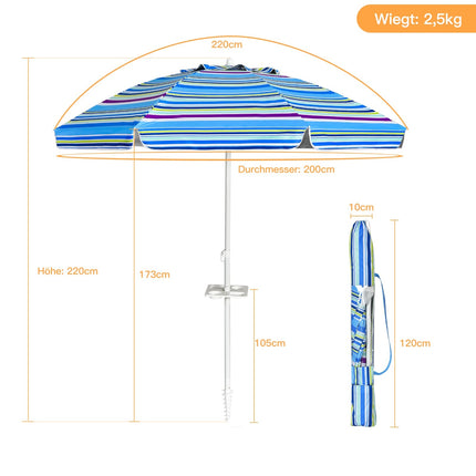 Beach Umbrella 2.2m UPF50+ Sun Protection, Portable