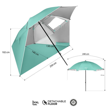 Beach Umbrella Windscreen 2-in-1 XXL 240 cm Green