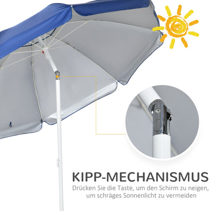 Tiltable parasol 191cm - side wall, pockets, blue