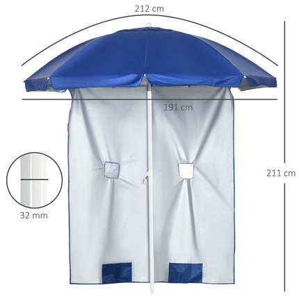 Tiltable parasol 191cm - side wall, pockets, blue