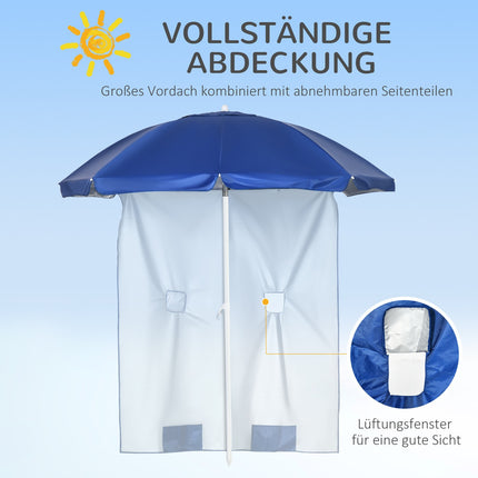 Tiltable parasol 191cm - side wall, pockets, blue