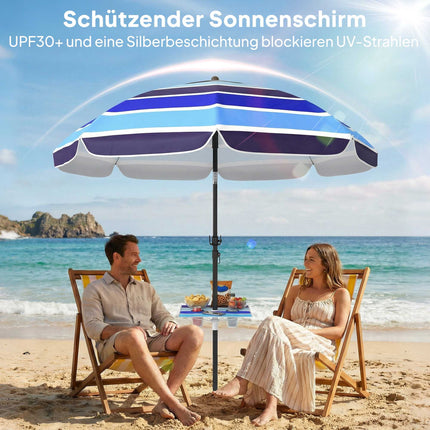 Beach Umbrella with Table, UV30+, Adjustable Tilt