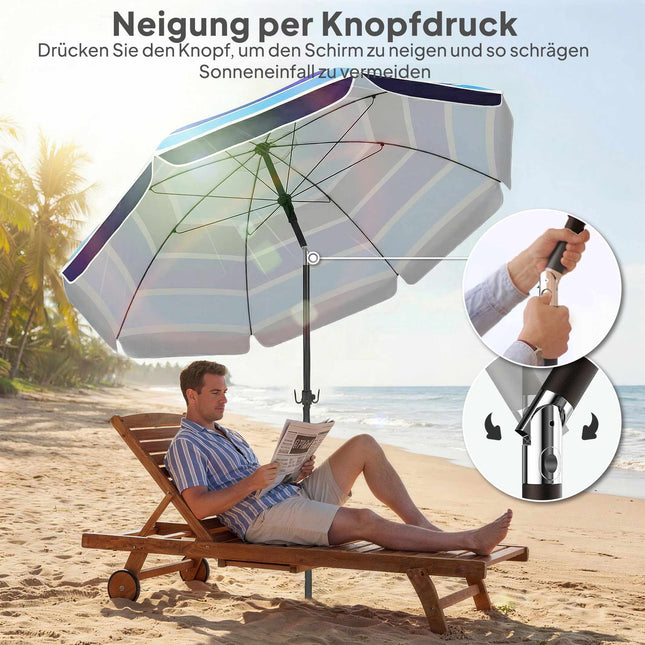 Beach Umbrella with Table, UV30+, Adjustable Tilt