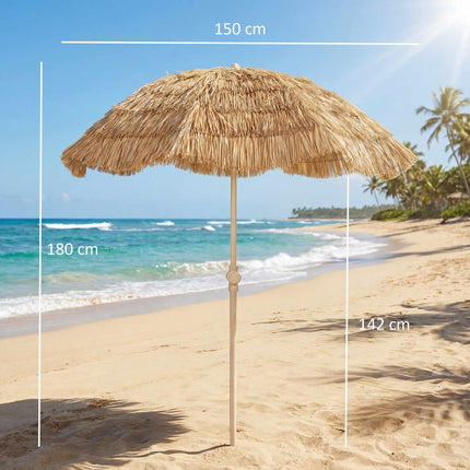 Beach Umbrella with Tiki Roof, Adjustable Height, 155 cm