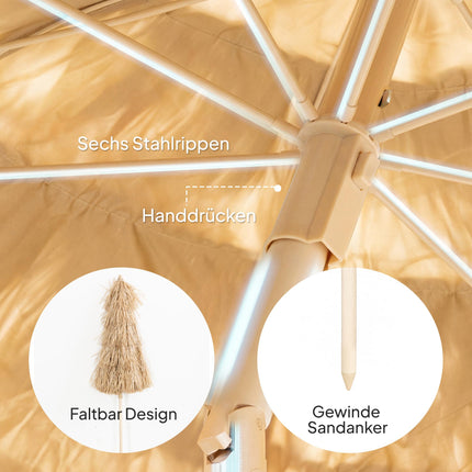 Beach Umbrella with Tiki Roof, Adjustable Height, 155 cm