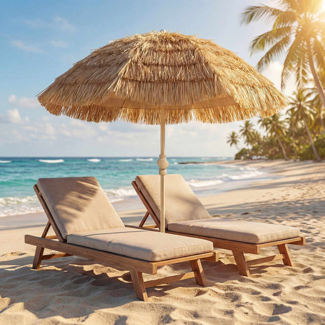 Beach Umbrella with Tiki Roof, Adjustable Height, 155 cm