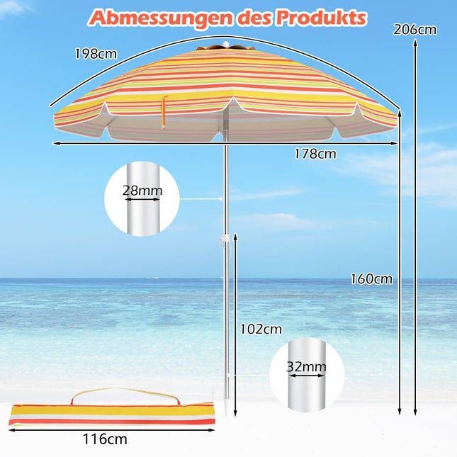 Beach Umbrella with Tilt, Anchor, Carry Bag – Red/Yellow