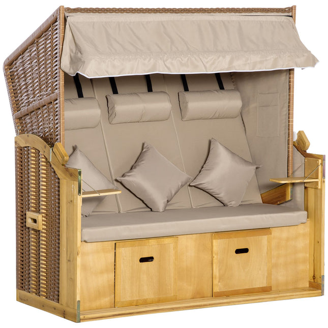 3-seat sun lounger with canopy, Polyrattan XXL, for garden