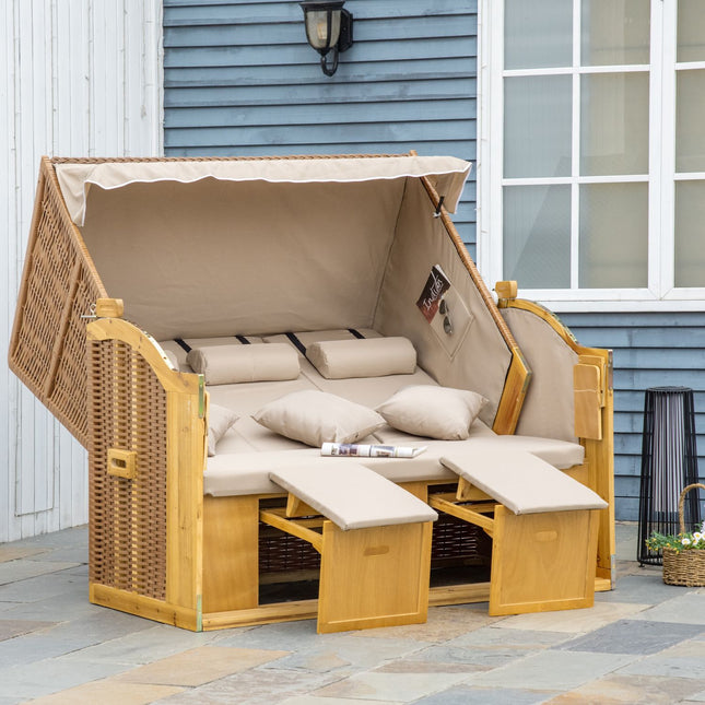 3-seat sun lounger with canopy, Polyrattan XXL, for garden